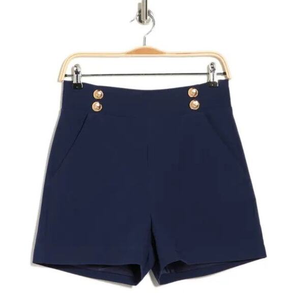 Walter Baker Molly High Waist Twill Shorts – Navy Blue with Gold Buttons Size 2 - Picture 1 of 5